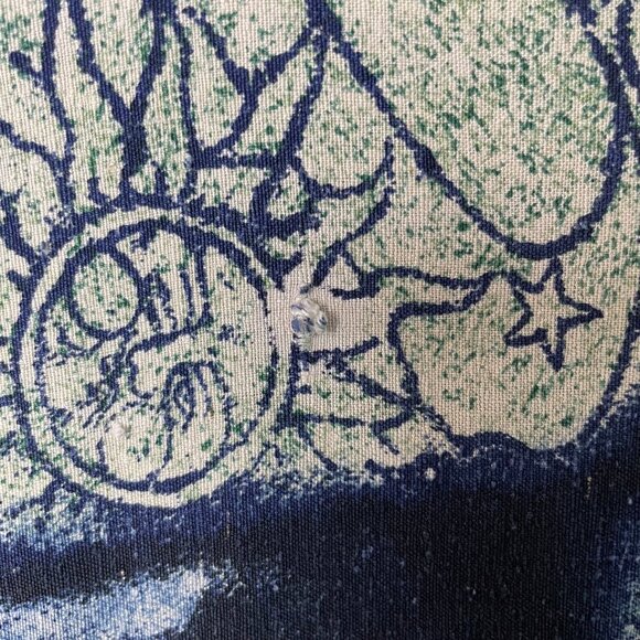 Mens Retro 90s Silk Patterned Blue Button Down Short Sleeve Shirt - Picture 8 of 8